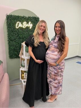 Black Puff-Sleeve Maxi Maternity Dress linen